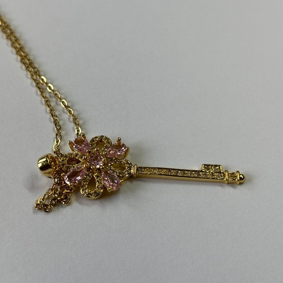 Gold 2 ct Zircon and Rose Quartz Pendant Necklace - Picture 16 of 17